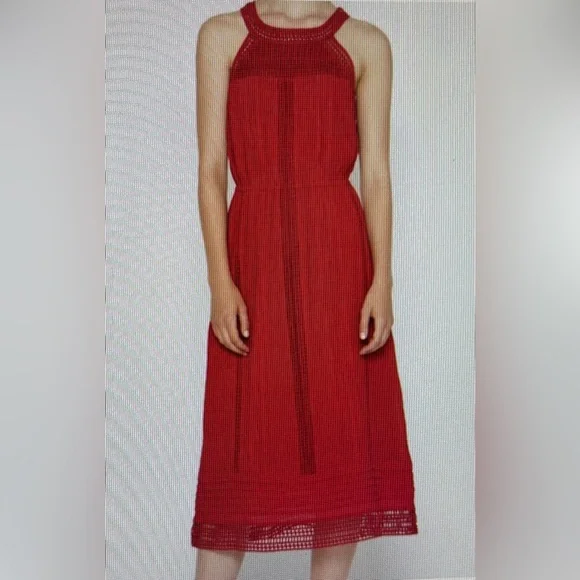 Joie red gauze, embroidered, midi dress, size large, NWT - Picture 4 of 12